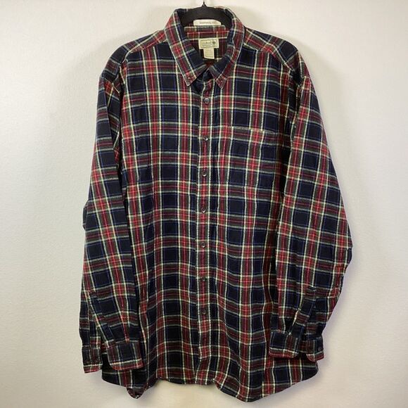 LL Bean Shirt 2XL Tall Windowpane Plaid Black Red Flannel Button Down Outdoor - Picture 1 of 7